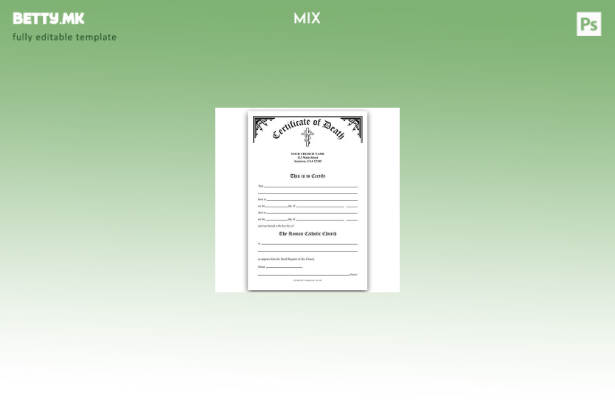 Модерен стил Шаблон за уверение за смрт на Римокатоличката црква на САД